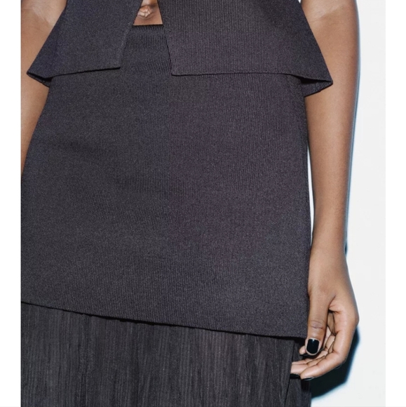 NWT ZARA BROWN MIXED PLEATED MIDI SKIRT - Picture 5 of 9